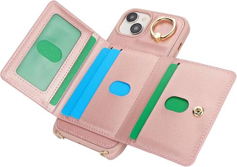 for iPhone 15 Plus Case with Card Holder for Women, for iPhone 15 Plus Phone Case Wallet with Strap Credit Card Slots Crossbody with Kickstand Zipper Case for iPhone15Plus-Rose Gold in Kuwait