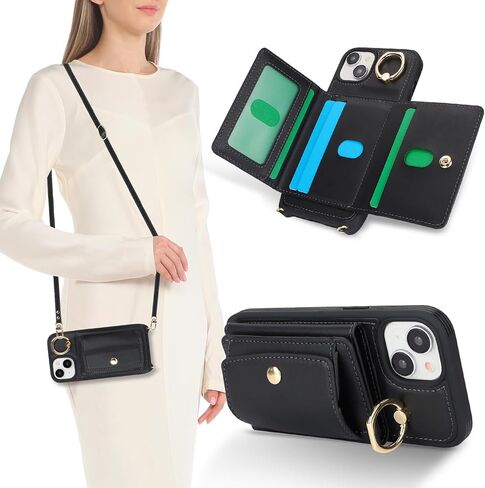 for iPhone 15 Plus Case with Card Holder for Women, for iPhone 15 Plus Phone Case Wallet with Strap Credit Card Slots Crossbody with Kickstand Zipper Case for iPhone15Plus-Rose Gold in Kuwait