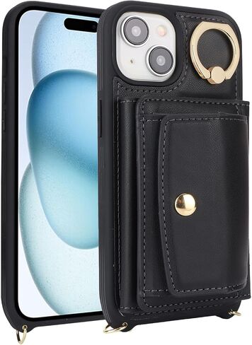 for iPhone 15 Plus Case with Card Holder for Women, for iPhone 15 Plus Phone Case Wallet with Strap Credit Card Slots Crossbody with Kickstand Zipper Case for iPhone15Plus-Rose Gold in Kuwait