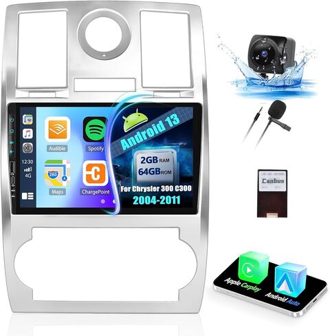 راديو CAMECHO لكرايسلر 300C 300 2004-2011، ستيريو سيارة Android 13 مع Carplay لاسلكي وAndroid Auto، 2+32G 9 بوصة راديو سيارة بشاشة تعمل باللمس مع بلوتوث، FM/RDS، DSP، GPS، WiFi، كاميرا احتياطية AHD in Saudi Arabia