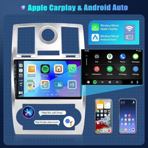 راديو CAMECHO لكرايسلر 300C 300 2004-2011، ستيريو سيارة Android 13 مع Carplay لاسلكي وAndroid Auto، 2+32G 9 بوصة راديو سيارة بشاشة تعمل باللمس مع بلوتوث، FM/RDS، DSP، GPS، WiFi، كاميرا احتياطية AHD in Saudi Arabia