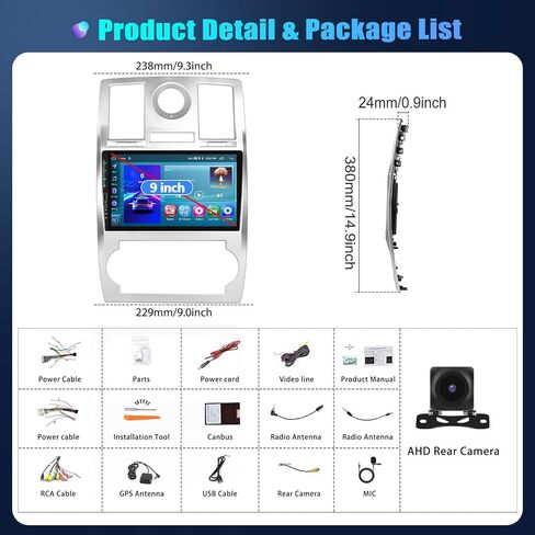 راديو CAMECHO لكرايسلر 300C 300 2004-2011، ستيريو سيارة Android 13 مع Carplay لاسلكي وAndroid Auto، 2+32G 9 بوصة راديو سيارة بشاشة تعمل باللمس مع بلوتوث، FM/RDS، DSP، GPS، WiFi، كاميرا احتياطية AHD in Saudi Arabia