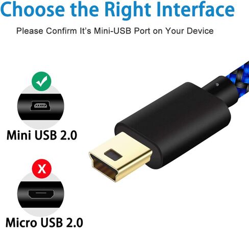كابل SCOVEE Mini USB مضفر بطول 6 أقدام من النوع A ذكر إلى Mini B سلك شحن بيانات لـ GoPro Hero 3+، سلك وحدة تحكم Sony PS3، مشغلات MP3، Garmin، Dash Cam، PDA، شاحن كاميرا Canon PowerShot Rebel ELPH in Kuwait