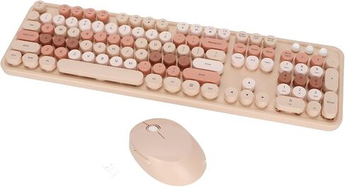 ASHATA 104 Keys Keyboard Mouse Combo with 5 Buttons Cute Sweet Mixed Color USB Desktop Game Keyboard Mouse Kit for Home Office Work, Suitable for Girls (Sweet Milk Tea Color in Saudi Arabia