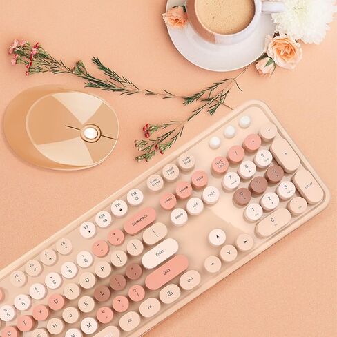 ASHATA 104 Keys Keyboard Mouse Combo with 5 Buttons Cute Sweet Mixed Color USB Desktop Game Keyboard Mouse Kit for Home Office Work, Suitable for Girls (Sweet Milk Tea Color in Saudi Arabia