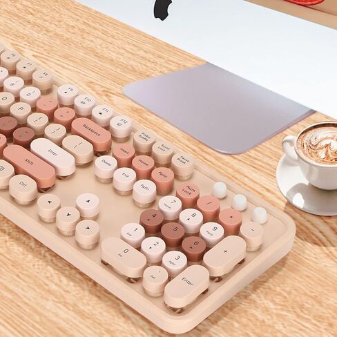 ASHATA 104 Keys Keyboard Mouse Combo with 5 Buttons Cute Sweet Mixed Color USB Desktop Game Keyboard Mouse Kit for Home Office Work, Suitable for Girls (Sweet Milk Tea Color in Saudi Arabia