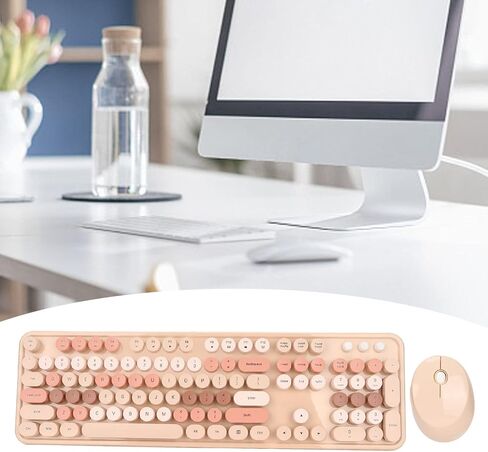 ASHATA 104 Keys Keyboard Mouse Combo with 5 Buttons Cute Sweet Mixed Color USB Desktop Game Keyboard Mouse Kit for Home Office Work, Suitable for Girls (Sweet Milk Tea Color in Saudi Arabia