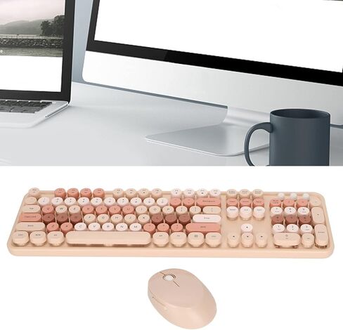 ASHATA 104 Keys Keyboard Mouse Combo with 5 Buttons Cute Sweet Mixed Color USB Desktop Game Keyboard Mouse Kit for Home Office Work, Suitable for Girls (Sweet Milk Tea Color in Saudi Arabia