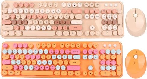 ASHATA 104 Keys Keyboard Mouse Combo with 5 Buttons Cute Sweet Mixed Color USB Desktop Game Keyboard Mouse Kit for Home Office Work, Suitable for Girls (Sweet Milk Tea Color in Saudi Arabia