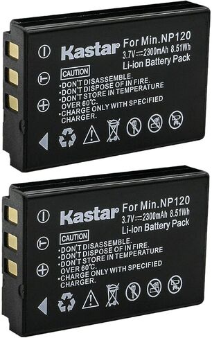 Kastar 2-Pack استبدال بطارية ليثيوم أيون قابلة لإعادة الشحن لبطارية Minolta NP-120، Minolta MN80NV، MN88NV، MN90NV، MN200NV، MN220NV Full 1080p HD، MN4K40NV 4K Ultra HD IR Night Vision Camcorder in Saudi Arabia