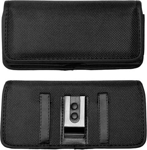 Nylon Cellphone Holster for Cricket Dream 5G, Ovation 3, Motivate Max, Nokia X100, TCL Stylus 5G, S22/Note20 Ultra - Horizontal Case Canvas Waist Carrying Pouch with Belt Clip/Loops, Black in Saudi Arabia