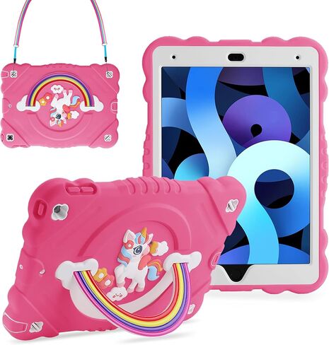 حافظة XZC لجهاز iPad 9th/8th/7th Generation 2021/2020/2019 (10.2 بوصة)، حافظة حماية شديدة التحمل مضادة للصدمات مع حزام حامل مدمج للأطفال والفتيات والنساء (وردي) in Kuwait
