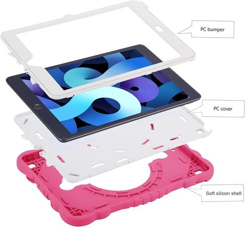 حافظة XZC لجهاز iPad 9th/8th/7th Generation 2021/2020/2019 (10.2 بوصة)، حافظة حماية شديدة التحمل مضادة للصدمات مع حزام حامل مدمج للأطفال والفتيات والنساء (وردي) in Kuwait