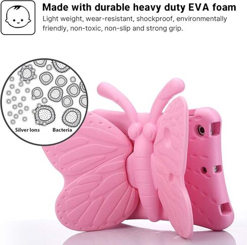 Compatible with iPad 9 8 10.2 3D Cute Butterfly Case for Kids case with Stand Light EVA Shockproof Rugged Heavy Duty Kid Friendly Tablet Case for iPad 10.2 8th 9th Generation (Pink) in Kuwait