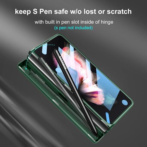 [Updated Version] Compatible with Samsung Galaxy Z Fold 3 Case [Built in Hidden S Pen Holder to Avoid Pen Lost][Leather on Back][Screen Protector][Hinge Protection] Cover 5G 2021-Silver in Kuwait