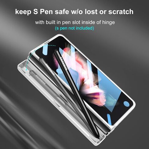[Updated Version] Compatible with Samsung Galaxy Z Fold 3 Case [Built in Hidden S Pen Holder to Avoid Pen Lost][Leather on Back][Screen Protector][Hinge Protection] Cover 5G 2021-Silver in Kuwait