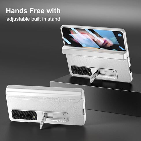 [Updated Version] Compatible with Samsung Galaxy Z Fold 3 Case [Built in Hidden S Pen Holder to Avoid Pen Lost][Leather on Back][Screen Protector][Hinge Protection] Cover 5G 2021-Silver in Kuwait