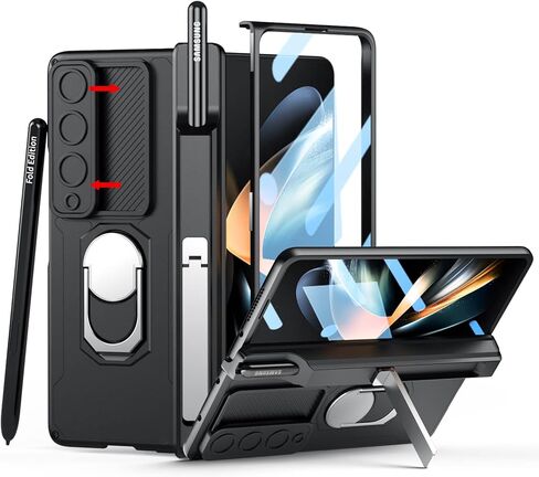 [إصدار محدث] متوافق مع حافظة Samsung Galaxy Z Fold 3 [مدمج في حامل قلم S مخفي لتجنب فقدان القلم] [جلد على الظهر] [واقي شاشة] [حماية المفصلات] غطاء 5G 2021 - فضي in Kuwait