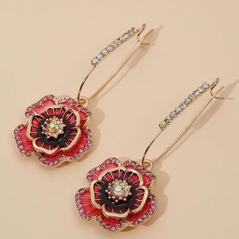 أقراط زهرة، أقراط الخشخاش، أقراط نباتية مصنوعة يدويًا، أقراط متدلية على شكل زهور ملونة، أقراط متدلية للربيع والصيف، لا تسبب الحساسية، مجوهرات Hoilday in Kuwait