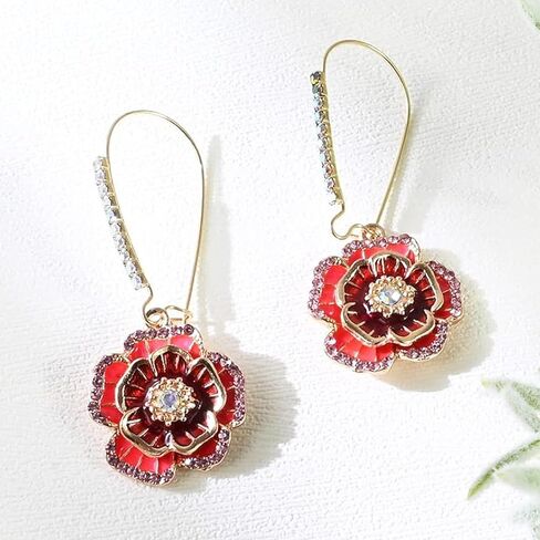 أقراط زهرة، أقراط الخشخاش، أقراط نباتية مصنوعة يدويًا، أقراط متدلية على شكل زهور ملونة، أقراط متدلية للربيع والصيف، لا تسبب الحساسية، مجوهرات Hoilday in Kuwait