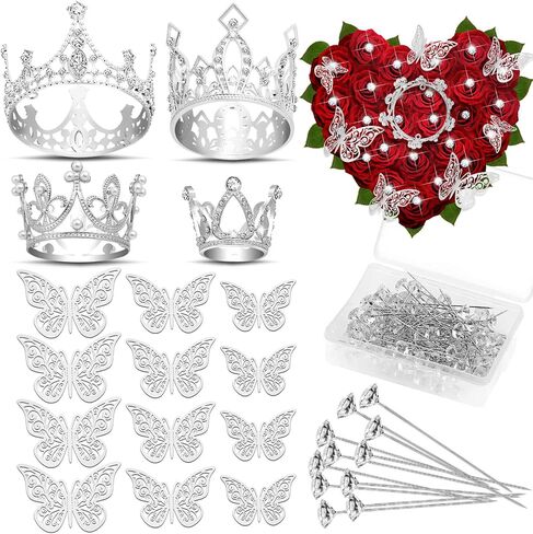 cridoz Gold Crowns for Flower Bouquets, Flower Bouquet Accessories Including 4 Pcs Cake Crown Topper, 12 Pcs Butterfly Decorations and 50 Pcs Flower Pins for Birthday Wedding Baby Shower in Saudi Arabia
