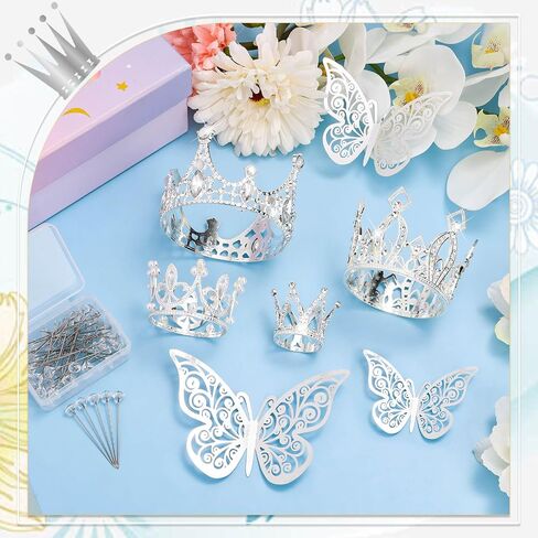 cridoz Gold Crowns for Flower Bouquets, Flower Bouquet Accessories Including 4 Pcs Cake Crown Topper, 12 Pcs Butterfly Decorations and 50 Pcs Flower Pins for Birthday Wedding Baby Shower in Saudi Arabia