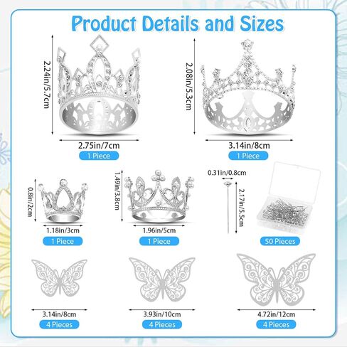 cridoz Gold Crowns for Flower Bouquets, Flower Bouquet Accessories Including 4 Pcs Cake Crown Topper, 12 Pcs Butterfly Decorations and 50 Pcs Flower Pins for Birthday Wedding Baby Shower in Saudi Arabia