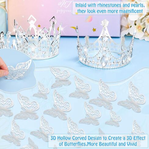 cridoz Gold Crowns for Flower Bouquets, Flower Bouquet Accessories Including 4 Pcs Cake Crown Topper, 12 Pcs Butterfly Decorations and 50 Pcs Flower Pins for Birthday Wedding Baby Shower in Saudi Arabia