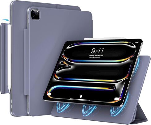 حافظة مغناطيسية جديدة لجهاز iPad Pro مقاس 11 بوصة M4 2024، حافظة رفيعة قابلة للطي تدعم قلم الرصاص والقلم الرصاص (USB-C)، التنبيه/السكون التلقائي، جلد PU غير قابل للانزلاق ومقاوم للخدش، كريمي أبيض in Kuwait