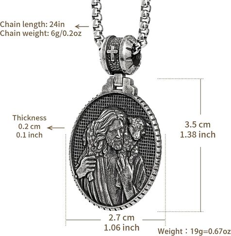 925 Sterling Silver Good Shepherd Jesus Pendant Necklace for Men Women, Jesus and Lamb Necklace Religious Round Jesus Pendant Passover Christmas Gift in Saudi Arabia