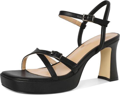 SAMMITOP Platform Heels for Women High Block Chunky Heeled Sandals Open Square Toe Cross Strappy Heels Fashion Wedding Party Dress Shoes 3.5 Inch in Saudi Arabia