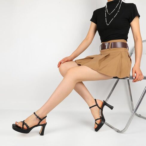 SAMMITOP Platform Heels for Women High Block Chunky Heeled Sandals Open Square Toe Cross Strappy Heels Fashion Wedding Party Dress Shoes 3.5 Inch in Saudi Arabia