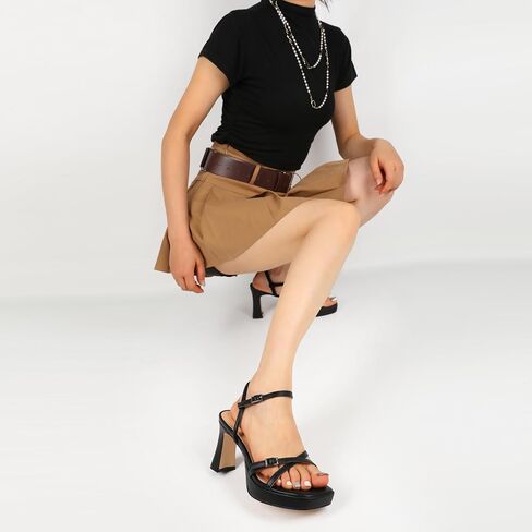 SAMMITOP Platform Heels for Women High Block Chunky Heeled Sandals Open Square Toe Cross Strappy Heels Fashion Wedding Party Dress Shoes 3.5 Inch in Saudi Arabia