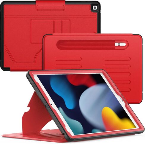 HXCASEAC Strong Magnetic Case for iPad 9th 8th 7th Generation 10.2 inch, Protective Cover with Auto Wake/Sleep, Multi-Angle Stand, Pencil Holder, Card Slots for iPad 9th Gen Case (Red) in Saudi Arabia