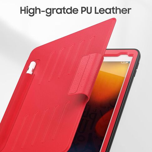HXCASEAC Strong Magnetic Case for iPad 9th 8th 7th Generation 10.2 inch, Protective Cover with Auto Wake/Sleep, Multi-Angle Stand, Pencil Holder, Card Slots for iPad 9th Gen Case (Red) in Saudi Arabia