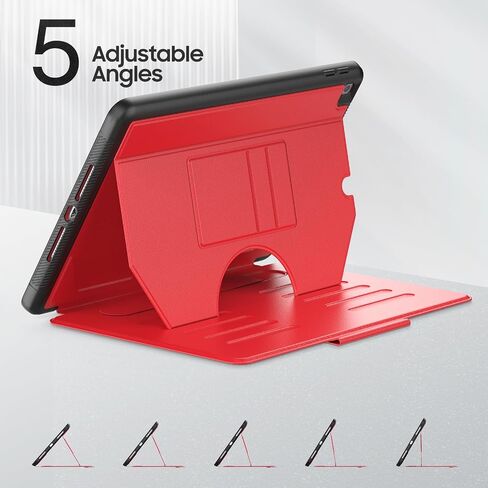 HXCASEAC Strong Magnetic Case for iPad 9th 8th 7th Generation 10.2 inch, Protective Cover with Auto Wake/Sleep, Multi-Angle Stand, Pencil Holder, Card Slots for iPad 9th Gen Case (Red) in Saudi Arabia