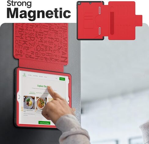 HXCASEAC Strong Magnetic Case for iPad 9th 8th 7th Generation 10.2 inch, Protective Cover with Auto Wake/Sleep, Multi-Angle Stand, Pencil Holder, Card Slots for iPad 9th Gen Case (Red) in Saudi Arabia