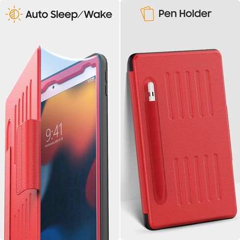 HXCASEAC Strong Magnetic Case for iPad 9th 8th 7th Generation 10.2 inch, Protective Cover with Auto Wake/Sleep, Multi-Angle Stand, Pencil Holder, Card Slots for iPad 9th Gen Case (Red) in Saudi Arabia