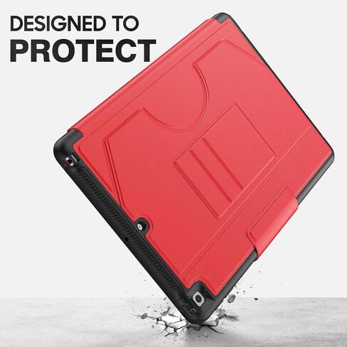 HXCASEAC Strong Magnetic Case for iPad 9th 8th 7th Generation 10.2 inch, Protective Cover with Auto Wake/Sleep, Multi-Angle Stand, Pencil Holder, Card Slots for iPad 9th Gen Case (Red) in Saudi Arabia