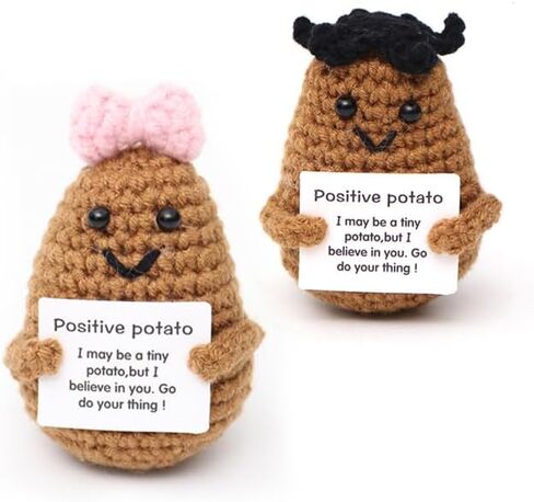 2PCS Mini Funny Positive Potato, 3 inch Knitted Wool Doll with Encouragement Word for Cheer Up Gifts, Creative Cute Crochet Doll Gifts for Home Office Decor in Saudi Arabia