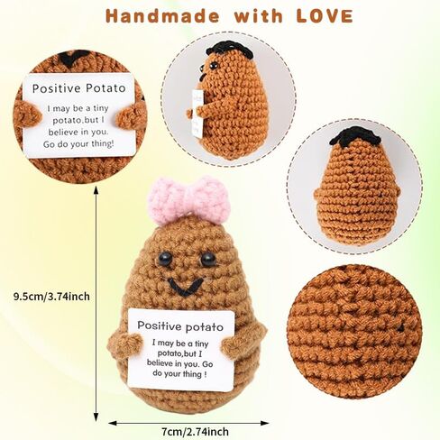 2PCS Mini Funny Positive Potato, 3 inch Knitted Wool Doll with Encouragement Word for Cheer Up Gifts, Creative Cute Crochet Doll Gifts for Home Office Decor in Saudi Arabia