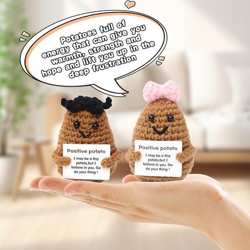 2PCS Mini Funny Positive Potato, 3 inch Knitted Wool Doll with Encouragement Word for Cheer Up Gifts, Creative Cute Crochet Doll Gifts for Home Office Decor in Saudi Arabia