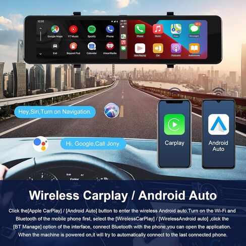 كاميرا احتياطية بمرآة تعمل باللمس مقاس 11.26 بوصة عالية الدقة مع نظام CarPlay Android Auto اللاسلكي ونظام تحديد المواقع العالمي للملاحة وكاميرات مزدوجة للرؤية الأمامية والخلفية والتحكم الصوتي وبلوتوث ومدخل AUX ومساعدة ركن السيارة + بطاقة سعة 64 جيجابايت in Saudi Arabia