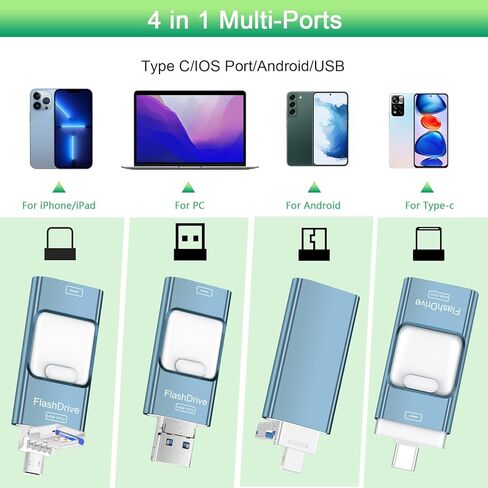 محرك أقراص فلاش للهاتف للصور سعة 128 جيجابايت، ومخزن نسخ احتياطي للصور USB من النوع C للوحة الهاتف وأجهزة الكمبيوتر المحمول التي تعمل بنظام Android (أزرق، U25) in Kuwait