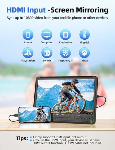 تلفزيون ديسوبري 11.5 بوصة محمول مع هوائي Atsc Tune، شاشة 10.5 بوصة HD IPS قابلة لإعادة الشحن مع مكبر صوت مزدوج، تلفزيون صغير يدعم مدخل HDMI USB RCA، تلفزيون يعمل بالبطارية لسيارة التخييم المطبخ in Kuwait