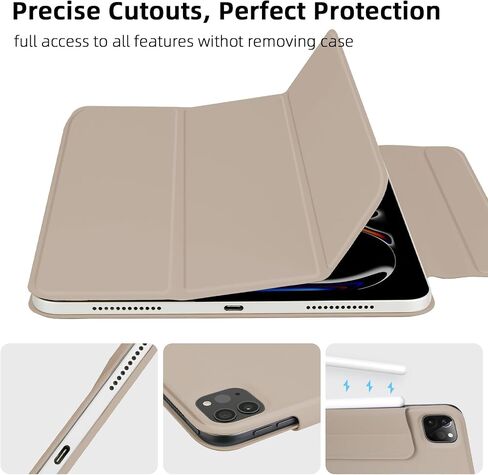 for iPad Pro 11 inch M4 Case (5th Generation,2024, Model NO.A2836/A2837/A3006),Auto Sleep/Wake and Magnetic Closure,Slim Trifold Stand Case,PU Leather Cover,Support Apple Pencil Pro, Oat Coffee in Saudi Arabia