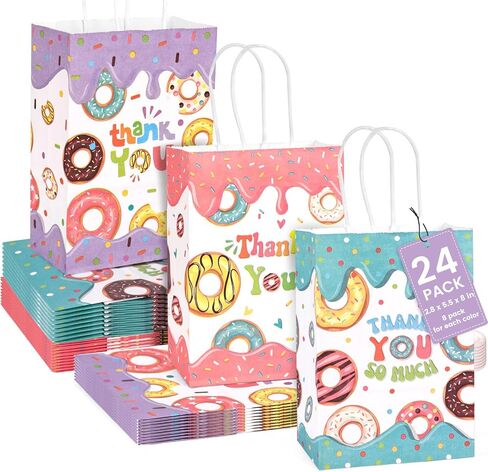 JOHOUSE 32PCS Donut Gift Bags, 5.5x2.8x8 Inches Paper Gift Bags with Handles Party Favor Bags Paper Shopping Bags, Birthday Colorful Retail Bags, Recyclable Bags, Thank You Gift Bags in Saudi Arabia