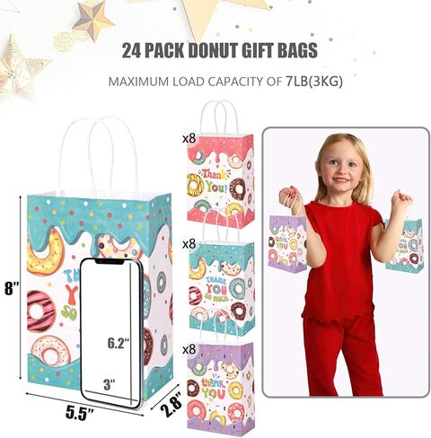 JOHOUSE 32PCS Donut Gift Bags, 5.5x2.8x8 Inches Paper Gift Bags with Handles Party Favor Bags Paper Shopping Bags, Birthday Colorful Retail Bags, Recyclable Bags, Thank You Gift Bags in Saudi Arabia
