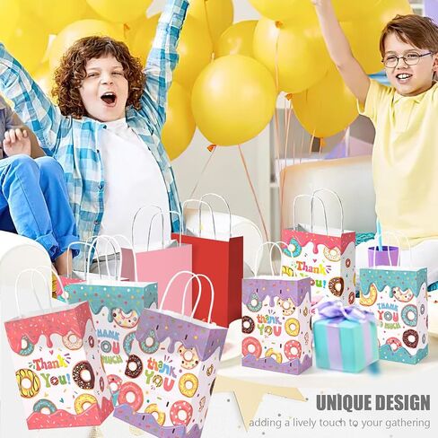 JOHOUSE 32PCS Donut Gift Bags, 5.5x2.8x8 Inches Paper Gift Bags with Handles Party Favor Bags Paper Shopping Bags, Birthday Colorful Retail Bags, Recyclable Bags, Thank You Gift Bags in Saudi Arabia