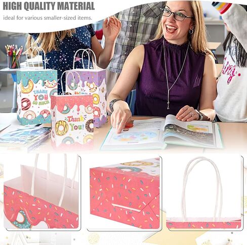 JOHOUSE 32PCS Donut Gift Bags, 5.5x2.8x8 Inches Paper Gift Bags with Handles Party Favor Bags Paper Shopping Bags, Birthday Colorful Retail Bags, Recyclable Bags, Thank You Gift Bags in Saudi Arabia
